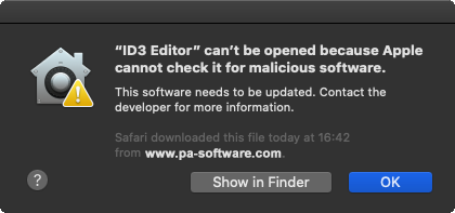 An application that cannot be opened because it is not notarized